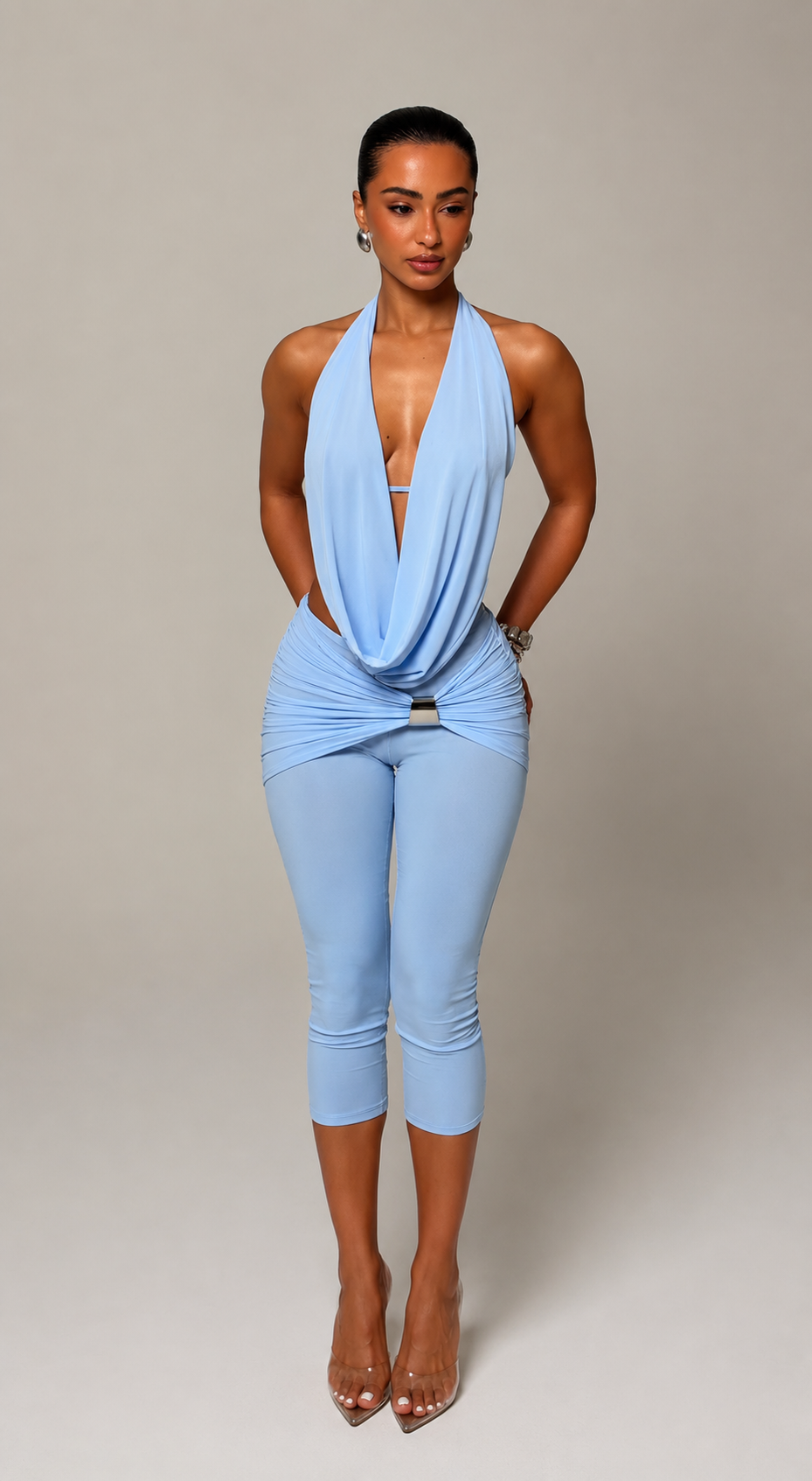 Sky Blue Draped Halter set