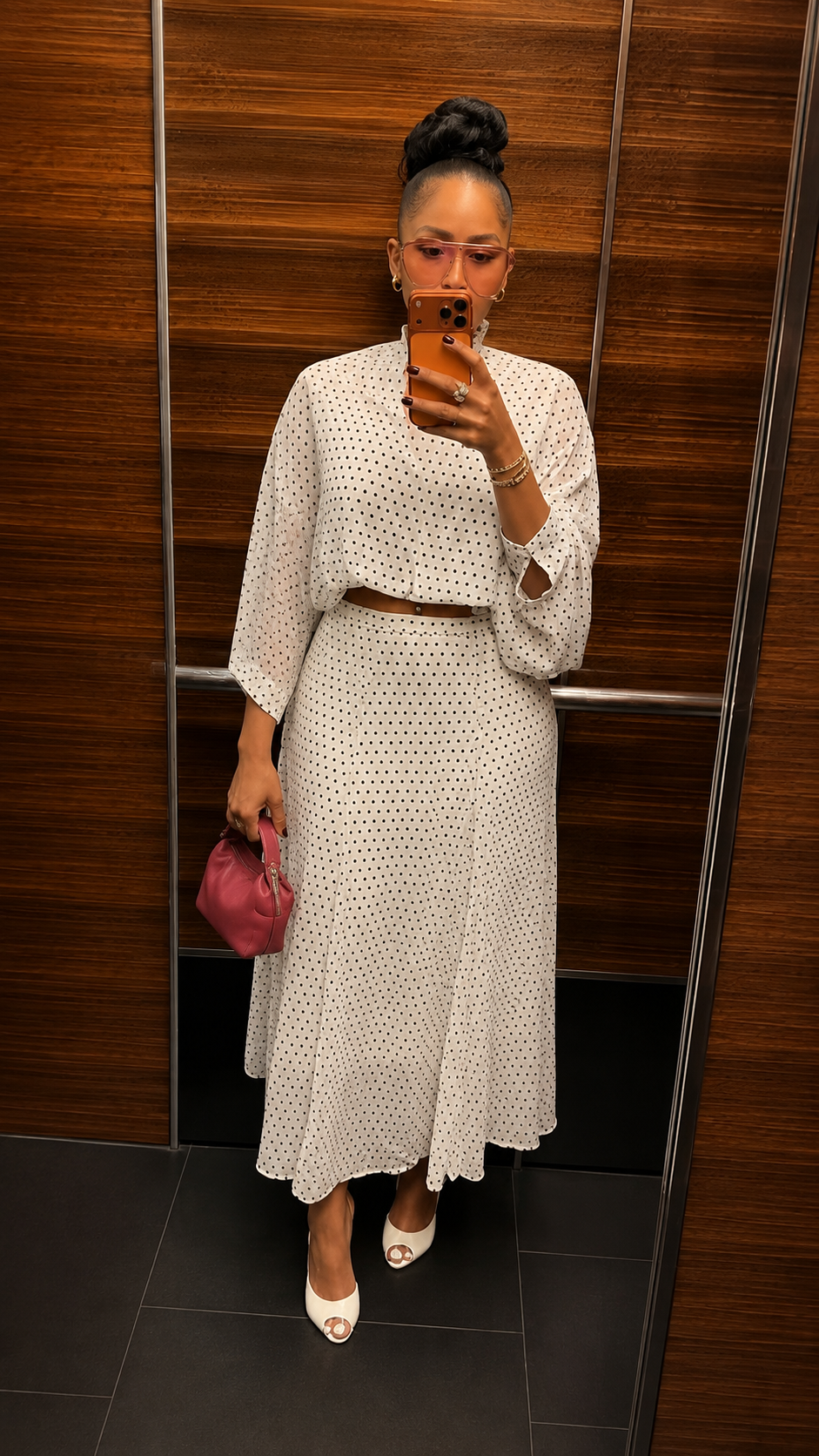 Polka Dot Cut-Out Midi Skirt Set